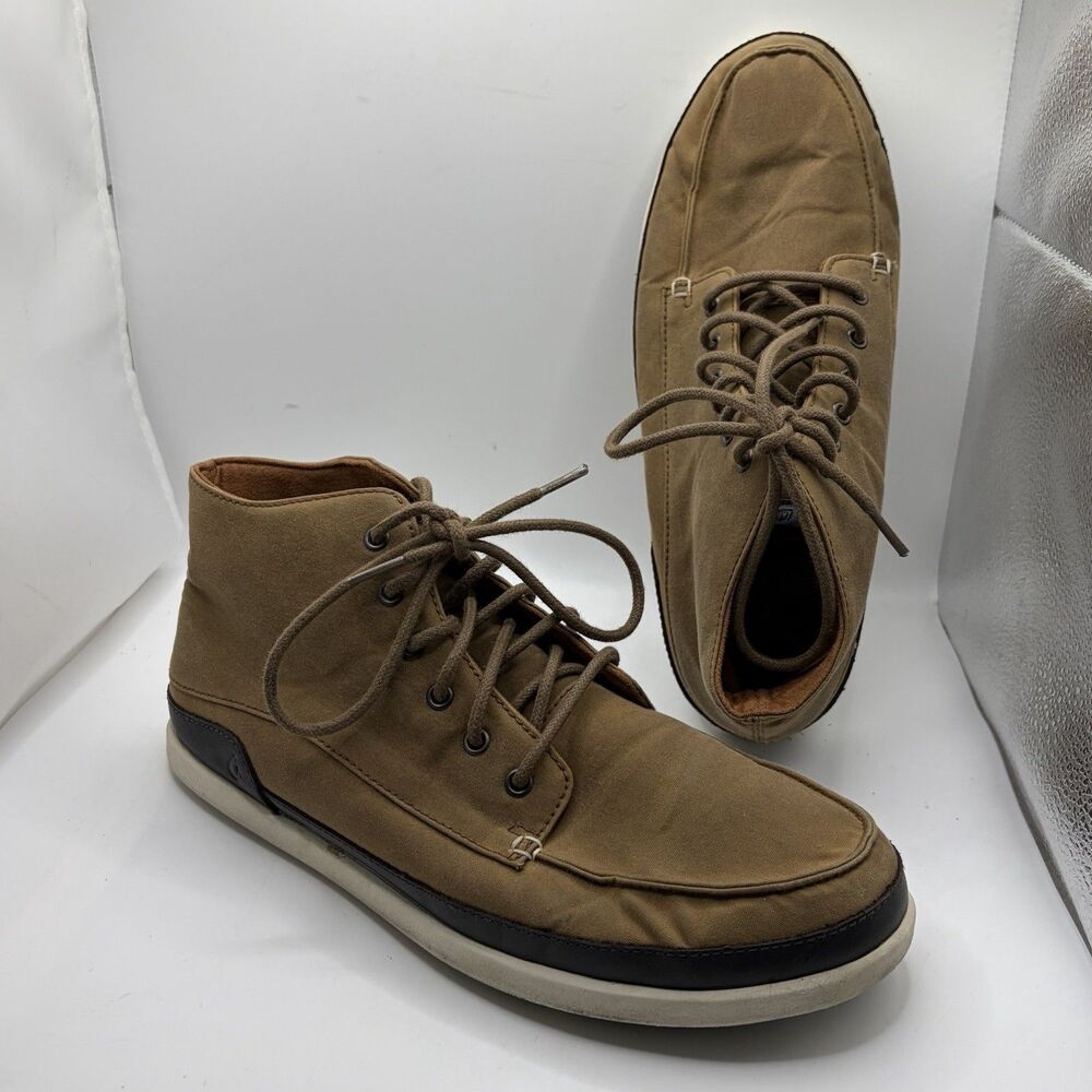 Olukai Nalukai Kapa Boot Mens 9.5 Brown Textile Upper Hook Lace Up Ankle Boot